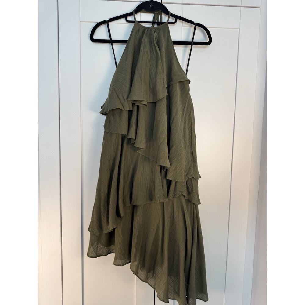 NWT VERO MODA Ivy Green Ruffle Asymmetrical Dress Petite S Halter Boho Flowy